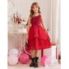Arshiner Girls Dress Formal Party Fluffy Tulle Sleeveless Belted Dresses Size 3-11Y(Dark Red)