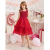 Arshiner Girls Dress Formal Party Fluffy Tulle Sleeveless Belted Dresses Size 3-11Y(Dark Red)