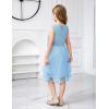 Arshiner Girls Dress Formal Party Fluffy Tulle Sleeveless Belted Dresses Size 3-11Y(Light Blue)