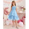 Arshiner Girls Dress Formal Party Fluffy Tulle Sleeveless Belted Dresses Size 3-11Y(Light Blue)