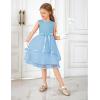 Arshiner Girls Dress Formal Party Fluffy Tulle Sleeveless Belted Dresses Size 3-11Y(Light Blue)