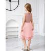 Arshiner Girls Dress Formal Party Fluffy Tulle Sleeveless Belted Dresses Size 3-11Y(Pink)