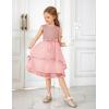 Arshiner Girls Dress Formal Party Fluffy Tulle Sleeveless Belted Dresses Size 3-11Y(Pink)