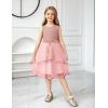 Arshiner Girls Dress Formal Party Fluffy Tulle Sleeveless Belted Dresses Size 3-11Y(Pink)