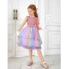 Arshiner Girls Dress Formal Party Fluffy Tulle Sleeveless Belted Dresses Size 3-11Y(Rainbow)