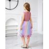 Arshiner Girls Dress Formal Party Fluffy Tulle Sleeveless Belted Dresses Size 3-11Y(Rainbow)