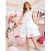 Arshiner Girls Dress Formal Party Fluffy Tulle Sleeveless Belted Dresses Size 3-11Y(White)