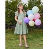 Arshiner Girls Dress Short Sleeve Summer V Neck Button Removable Belt Dresses with Pockets 5-12 Y(Light Green)
