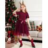 Arshiner Girls Dress Tutu Fluffy Summer Dresses Belted Wedding Party Flower Girls’ Dress Size 3-11 Years(Wine Red)