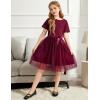 Arshiner Girls Dress Tutu Fluffy Summer Dresses Belted Wedding Party Flower Girls’ Dress Size 3-11 Years(Wine Red)