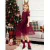 Arshiner Girls Dress Tutu Fluffy Summer Dresses Belted Wedding Party Flower Girls’ Dress Size 3-11 Years(Wine Red)