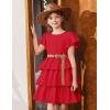 Arshiner Girls Dresses Elegant Ruffle Short Sleeve Back Tie Tiered Dresses(Red)