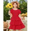 Arshiner Girls Dresses Elegant Ruffle Short Sleeve Back Tie Tiered Dresses(Red)
