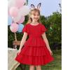 Arshiner Girls Dresses Elegant Ruffle Short Sleeve Back Tie Tiered Dresses(Red)