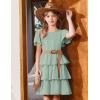 Arshiner Girls Dresses Elegant Ruffle Short Sleeve Back Tie Tiered Dresses(Sage Green)
