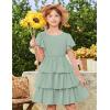 Arshiner Girls Dresses Elegant Ruffle Short Sleeve Back Tie Tiered Dresses(Sage Green)
