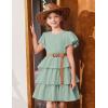 Arshiner Girls Dresses Elegant Ruffle Short Sleeve Back Tie Tiered Dresses(Sage Green)