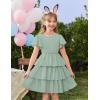Arshiner Girls Dresses Elegant Ruffle Short Sleeve Back Tie Tiered Dresses(Sage Green)
