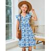 Arshiner Girls Dresses Ruffle Sleeve A-Line V-Neck Sundress Summer Swing Midi Dress with Pockets(Blue Floral)