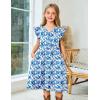Arshiner Girls Dresses Ruffle Sleeve A-Line V-Neck Sundress Summer Swing Midi Dress with Pockets(Blue Floral)