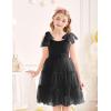 Arshiner Girls Dresses Summer Sleeveless Bow-Tie Straps Formal Fancy Party Birthday Tulle Dress(Black)