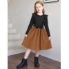 Arshiner Girls Fall Winter Dress Plaid Ribbed Ruffles Long Sleeve Dresses Cute Bowknot Little Girls Clothes 2-6 Years(Black / Brwon)