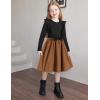 Arshiner Girls Fall Winter Dress Plaid Ribbed Ruffles Long Sleeve Dresses Cute Bowknot Little Girls Clothes 2-6 Years(Black / Brwon)