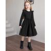 Arshiner Girls Fall Winter Dress Plaid Ribbed Ruffles Long Sleeve Dresses Cute Bowknot Little Girls Clothes 2-6 Years(Black / Dark Green)