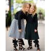 Arshiner Girls Fall Winter Dress Plaid Ribbed Ruffles Long Sleeve Dresses Cute Bowknot Little Girls Clothes 2-6 Years(Black / Dark Green)