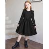 Arshiner Girls Fall Winter Dress Plaid Ribbed Ruffles Long Sleeve Dresses Cute Bowknot Little Girls Clothes 2-6 Years(Black / Dark Green)