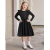 Arshiner Girls Fall Winter Dress Plaid Ribbed Ruffles Long Sleeve Dresses Cute Bowknot Little Girls Clothes 2-6 Years(Black / Dark Green)