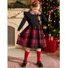 Arshiner Girls Fall Winter Dress Plaid Ribbed Ruffles Long Sleeve Dresses Cute Bowknot Little Girls Clothes 2-6 Years(Black / Red Plaid)