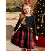 Arshiner Girls Fall Winter Dress Plaid Ribbed Ruffles Long Sleeve Dresses Cute Bowknot Little Girls Clothes 2-6 Years(Black / Red Plaid)