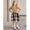 Arshiner Girls Fall Winter Dress Plaid Ribbed Ruffles Long Sleeve Dresses Cute Bowknot Little Girls Clothes 2-6 Years(Light Brown / Khaki Plaid)