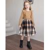 Arshiner Girls Fall Winter Dress Plaid Ribbed Ruffles Long Sleeve Dresses Cute Bowknot Little Girls Clothes 2-6 Years(Light Brown / Khaki Plaid)