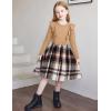 Arshiner Girls Fall Winter Dress Plaid Ribbed Ruffles Long Sleeve Dresses Cute Bowknot Little Girls Clothes 2-6 Years(Light Brown / Khaki Plaid)