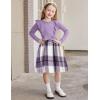 Arshiner Girls Fall Winter Dress Plaid Ribbed Ruffles Long Sleeve Dresses Cute Bowknot Little Girls Clothes 2-6 Years(Lilac / Blue Plaid)