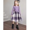 Arshiner Girls Fall Winter Dress Plaid Ribbed Ruffles Long Sleeve Dresses Cute Bowknot Little Girls Clothes 2-6 Years(Lilac / Blue Plaid)