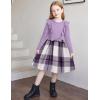 Arshiner Girls Fall Winter Dress Plaid Ribbed Ruffles Long Sleeve Dresses Cute Bowknot Little Girls Clothes 2-6 Years(Lilac / Blue Plaid)