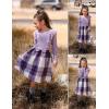 Arshiner Girls Fall Winter Dress Plaid Ribbed Ruffles Long Sleeve Dresses Cute Bowknot Little Girls Clothes 2-6 Years(Lilac / Blue Plaid)