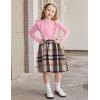 Arshiner Girls Fall Winter Dress Plaid Ribbed Ruffles Long Sleeve Dresses Cute Bowknot Little Girls Clothes 2-6 Years(Pink / Khaki Plaid)
