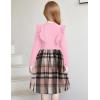Arshiner Girls Fall Winter Dress Plaid Ribbed Ruffles Long Sleeve Dresses Cute Bowknot Little Girls Clothes 2-6 Years(Pink / Khaki Plaid)