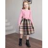 Arshiner Girls Fall Winter Dress Plaid Ribbed Ruffles Long Sleeve Dresses Cute Bowknot Little Girls Clothes 2-6 Years(Pink / Khaki Plaid)