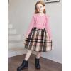 Arshiner Girls Fall Winter Dress Plaid Ribbed Ruffles Long Sleeve Dresses Cute Bowknot Little Girls Clothes 2-6 Years(Pink / Khaki Plaid)