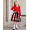 Arshiner Girls Fall Winter Dress Plaid Ribbed Ruffles Long Sleeve Dresses Cute Bowknot Little Girls Clothes 2-6 Years(Red / Red Plaid)