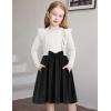 Arshiner Girls Fall Winter Dress Plaid Ribbed Ruffles Long Sleeve Dresses Cute Bowknot Little Girls Clothes 2-6 Years(White / Black)