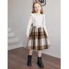 Arshiner Girls Fall Winter Dress Plaid Ribbed Ruffles Long Sleeve Dresses Cute Bowknot Little Girls Clothes 2-6 Years(White / Khaki Plaid)