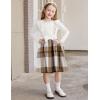 Arshiner Girls Fall Winter Dress Plaid Ribbed Ruffles Long Sleeve Dresses Cute Bowknot Little Girls Clothes 2-6 Years(White / Khaki Plaid)