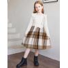 Arshiner Girls Fall Winter Dress Plaid Ribbed Ruffles Long Sleeve Dresses Cute Bowknot Little Girls Clothes 2-6 Years(White / Khaki Plaid)