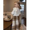 Arshiner Girls Fall Winter Dress Plaid Ribbed Ruffles Long Sleeve Dresses Cute Bowknot Little Girls Clothes 2-6 Years(White / Khaki Plaid)